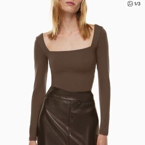 Aritzia Brown Square Neck Long Sleeve Bodysuit